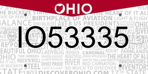 IO53335 Ohio License Plate