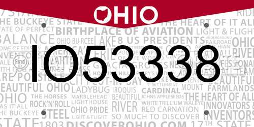 IO53338 Ohio License Plate