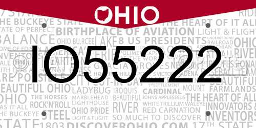 IO55222 Ohio License Plate