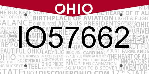 IO57662 Ohio License Plate