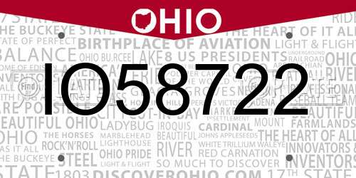 IO58722 Ohio License Plate