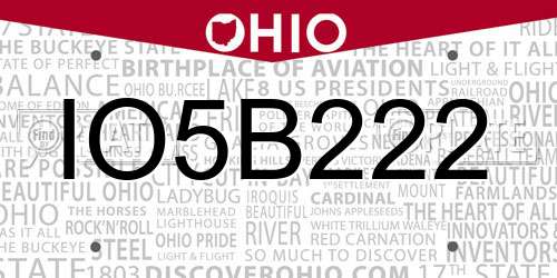 IO5B222 Ohio License Plate