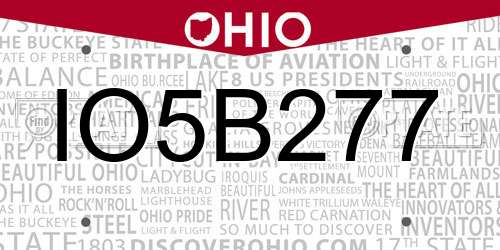 IO5B277 Ohio License Plate