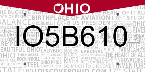 IO5B610 Ohio License Plate