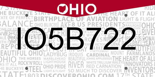 IO5B722 Ohio License Plate