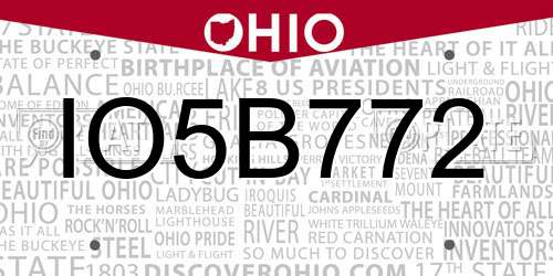 IO5B772 Ohio License Plate