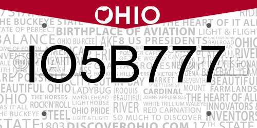 IO5B777 Ohio License Plate