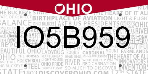 IO5B959 Ohio License Plate