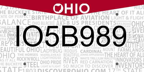 IO5B989 Ohio License Plate