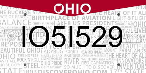 IO5I529 Ohio License Plate