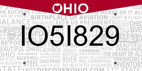 IO5I829 Ohio License Plate