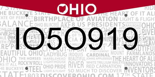 IO5O919 Ohio License Plate