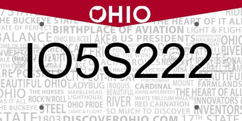 IO5S222 Ohio License Plate