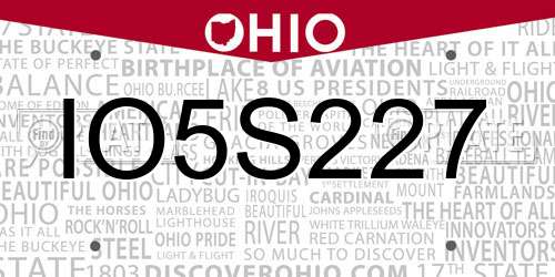 IO5S227 Ohio License Plate