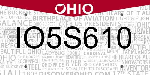 IO5S610 Ohio License Plate