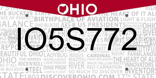 IO5S772 Ohio License Plate