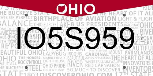 IO5S959 Ohio License Plate