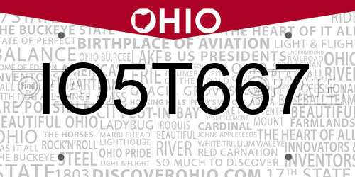 IO5T667 Ohio License Plate