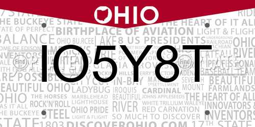 IO5Y8T Ohio License Plate