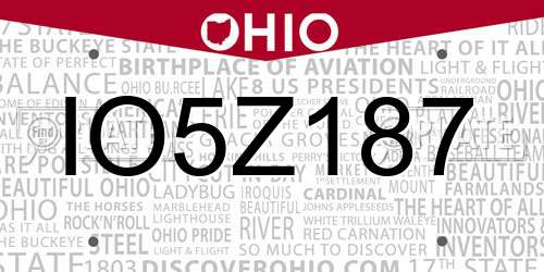 IO5Z187 Ohio License Plate
