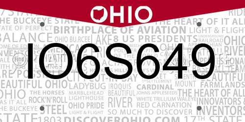 IO6S649 Ohio License Plate