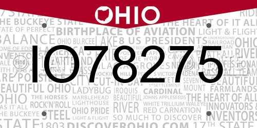 IO78275 Ohio License Plate
