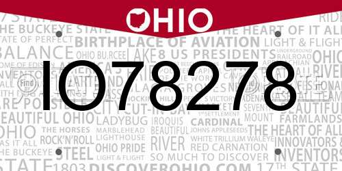 IO78278 Ohio License Plate