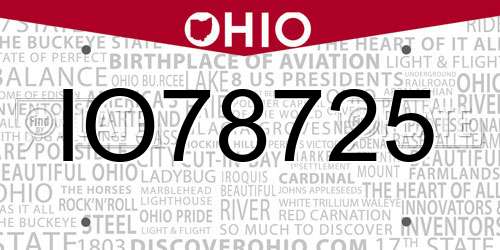IO78725 Ohio License Plate