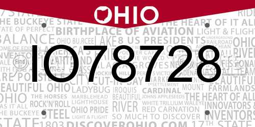 IO78728 Ohio License Plate