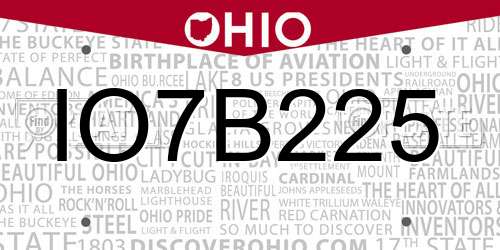 IO7B225 Ohio License Plate
