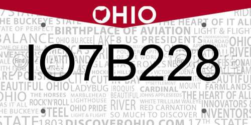 IO7B228 Ohio License Plate