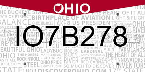 IO7B278 Ohio License Plate