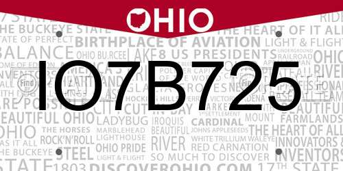 IO7B725 Ohio License Plate