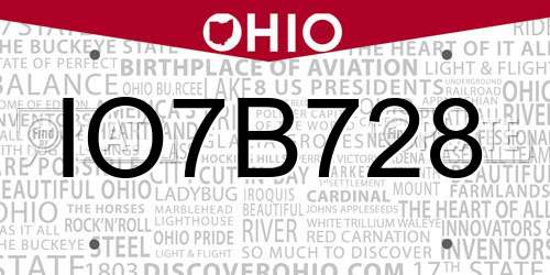 IO7B728 Ohio License Plate