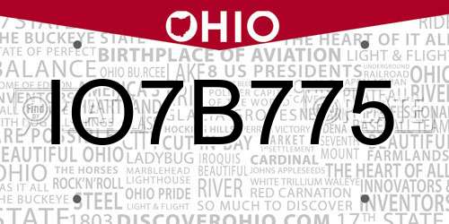 IO7B775 Ohio License Plate