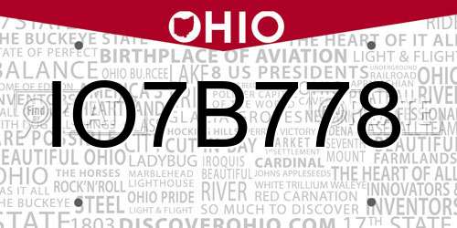 IO7B778 Ohio License Plate