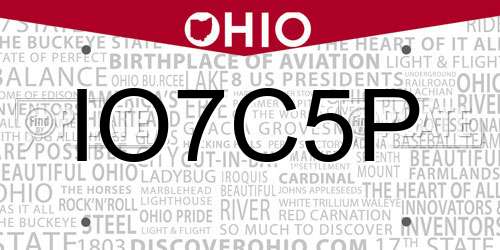 IO7C5P Ohio License Plate