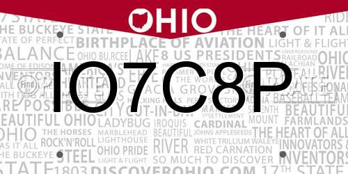 IO7C8P Ohio License Plate