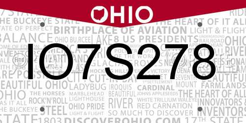 IO7S278 Ohio License Plate