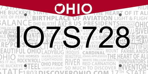 IO7S728 Ohio License Plate