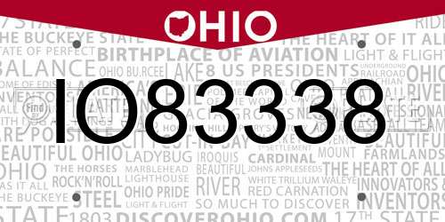 IO83338 Ohio License Plate