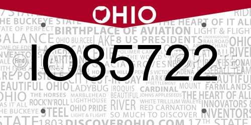 IO85722 Ohio License Plate