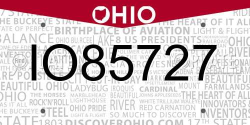 IO85727 Ohio License Plate