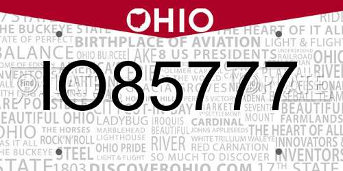 IO85777 Ohio License Plate