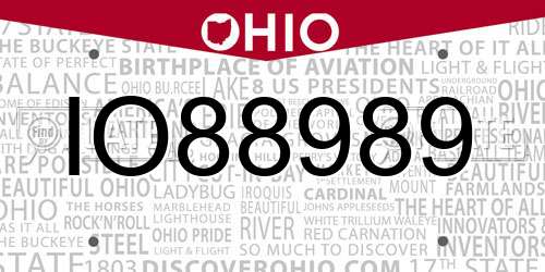 IO88989 Ohio License Plate