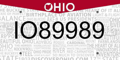 IO89989 Ohio License Plate