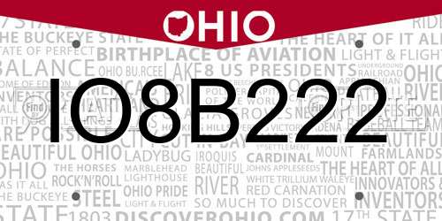IO8B222 Ohio License Plate