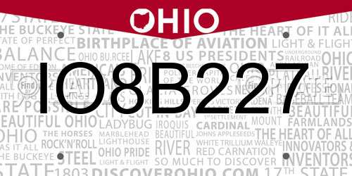 IO8B227 Ohio License Plate