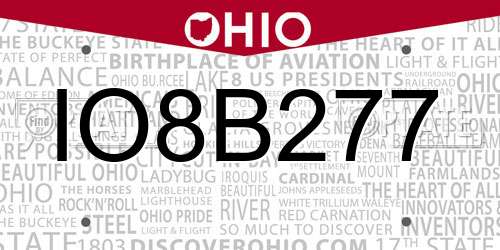 IO8B277 Ohio License Plate