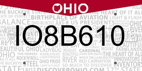 IO8B610 Ohio License Plate